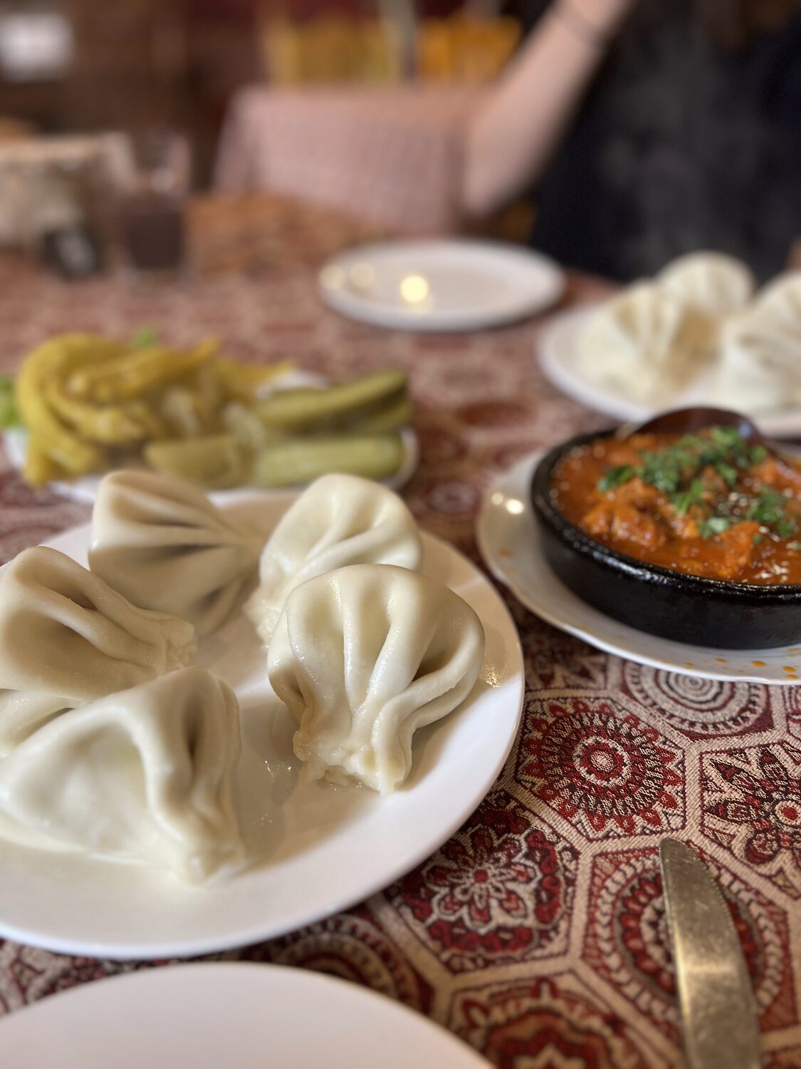 Khinkali dumplings and a Georgian stew